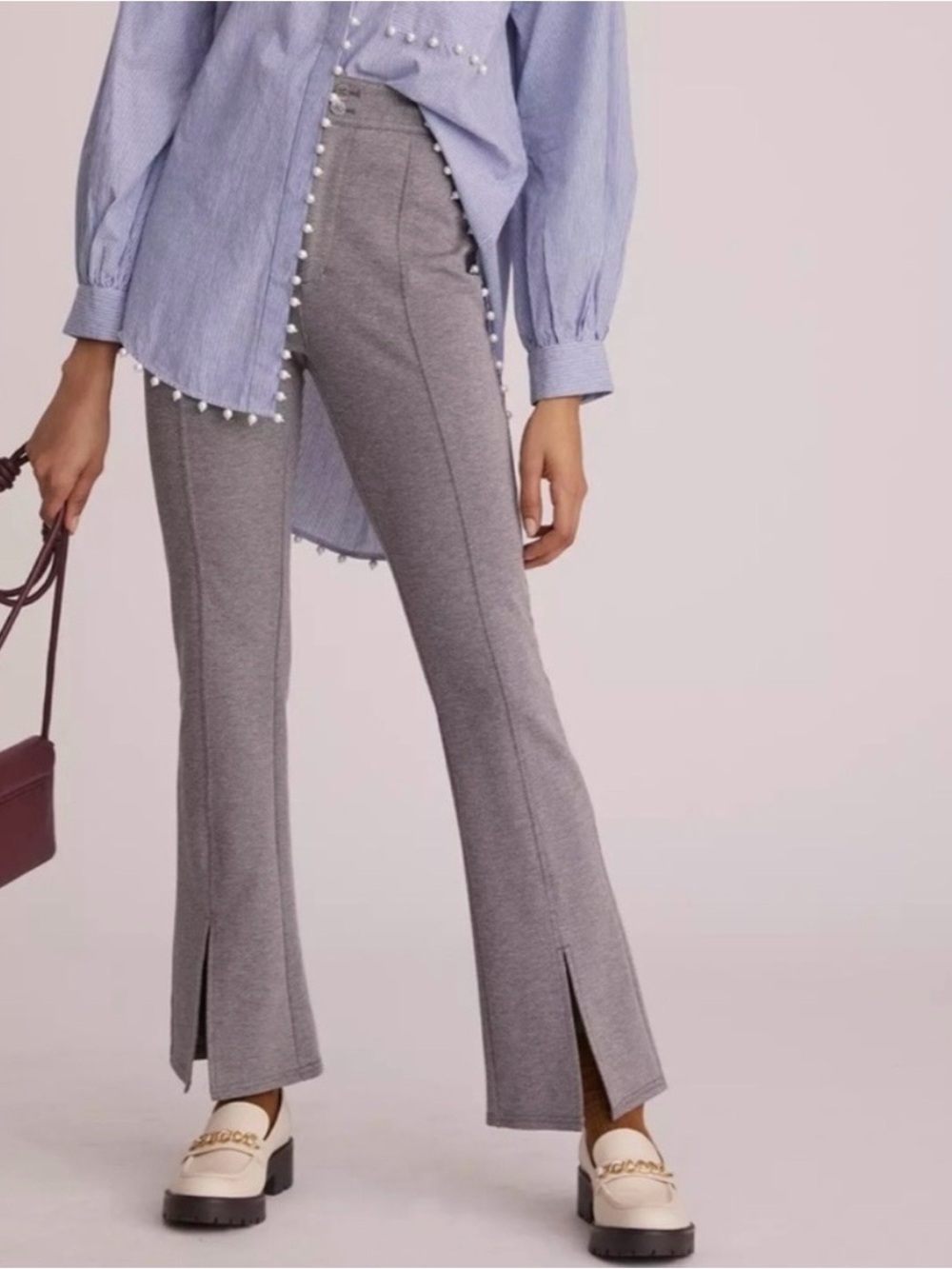 Anthropologie Maeve Seamed Flare Pants Gray Size 6.